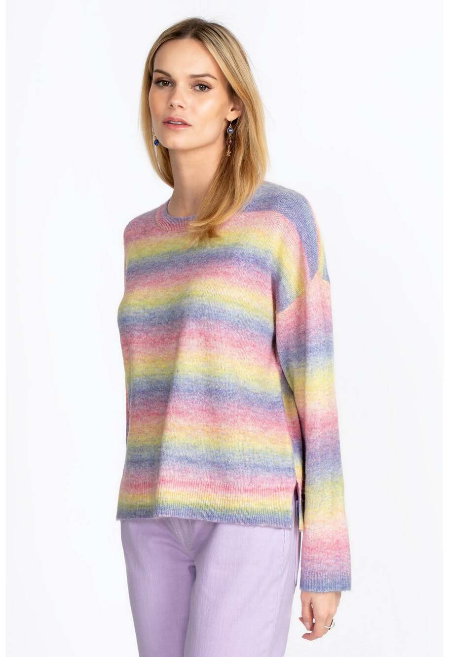 nwt JOHNNY WAS sz L Sunrise Pullover rainbow sweater